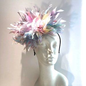 Derby Fascinator! Multicolor Feather Headband Pink Blue Tea Party Wedding Races